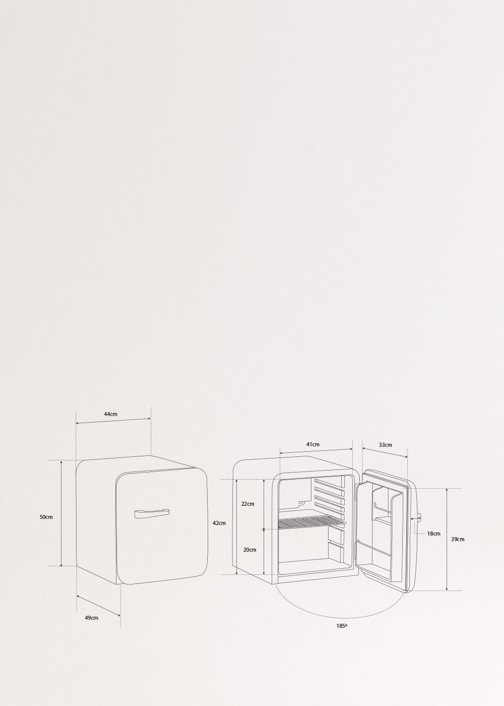 CREATE / RETRO FRIDGE 50 WOOD/Kühlschrank in Terrakotta, Griff Wood / 85W, Minibar, eine Regalfläche, Retro-Design, 50cm, zwei Ablagen, 48L Fassungsvermögen, energiesparend, 50x44x49,8cm