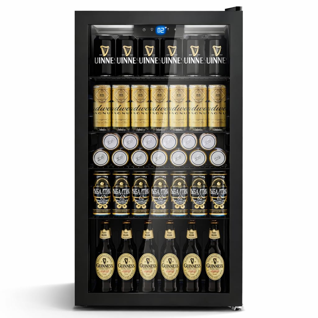 TRIUMPHKEY 86L Getränkekühlschrank mit Klima KÜHLUNG | Neu: Gleichmäßige Kühlung & frostfrei | 4 verstellbare Ablagen für 130 Dosen | Für Bar, Büro & Haushalt