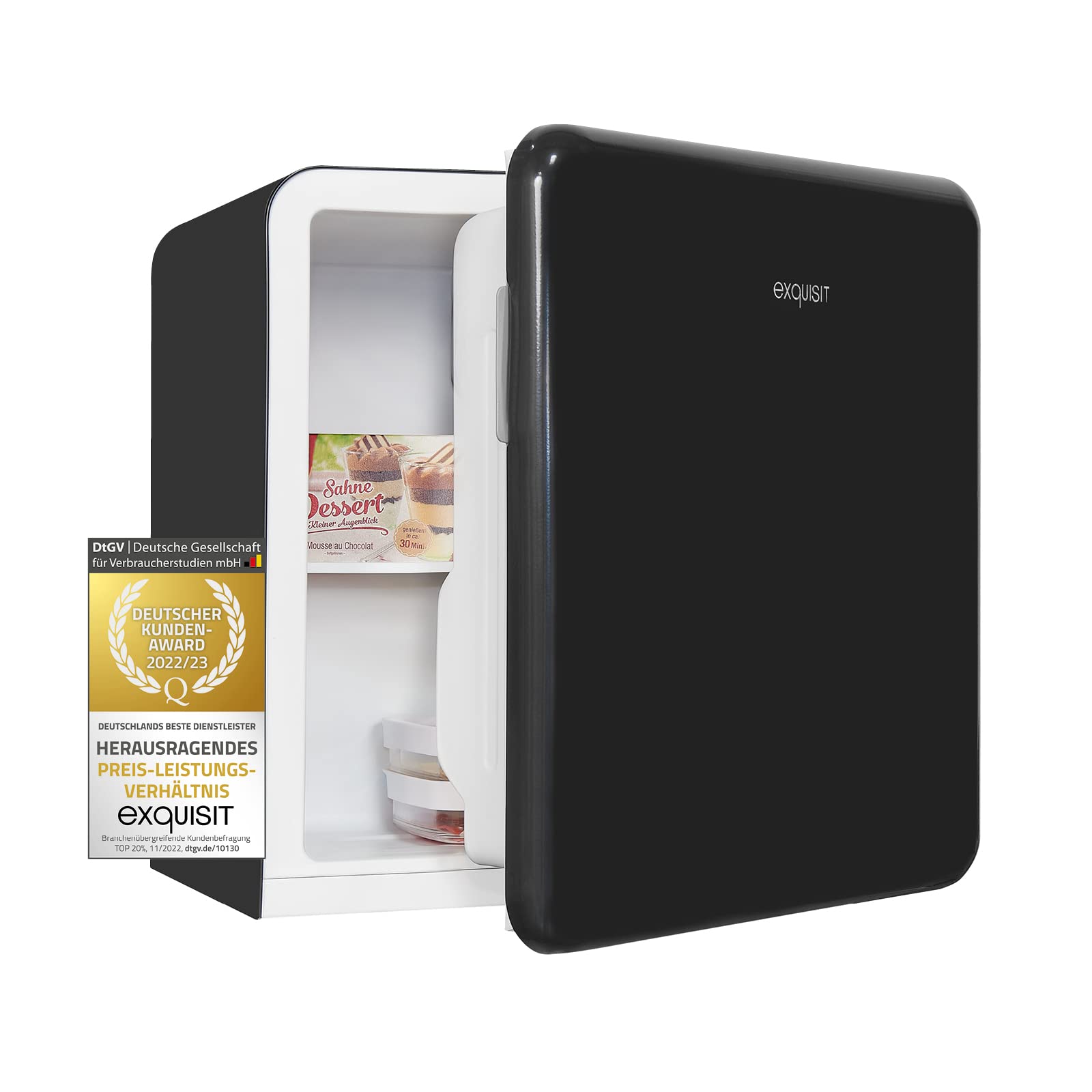 Exquisit Mini Kühlschrank CKB45-0-031F schwarzPV | Kühlbox 47 L Volumen | Hotelkühlschrank | Kühlschrank klein ohne Gefrierfach | Mini Kühlschrank Retro Style