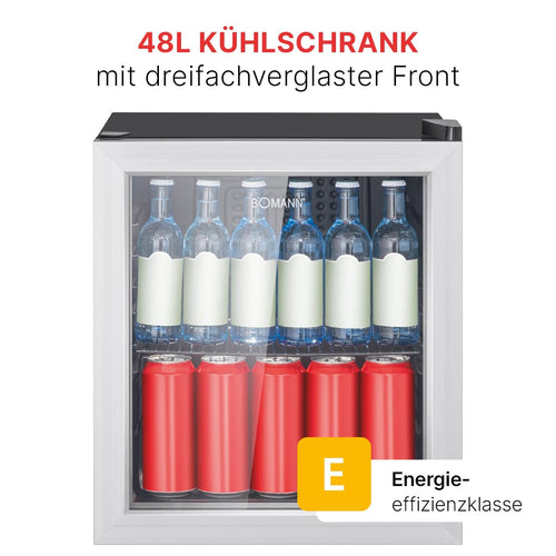 Bomann® Getränkekühlschrank 48L Nutzinhalt | Kühlschrank Minibar mit dreifachverglaster Glastür | Kühlschrank klein mit LED Beleuchtung & wechselbaren Türanschlag | Kühlschrank mit Glastür KSG 7286