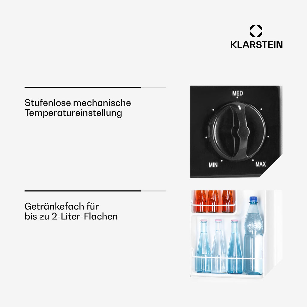 Klarstein Mini Kühlschrank für Zimmer, Mini-Kühlschrank für Getränke, Snacks & Kosmetik, Kleine Minibar, Kühlschrank Klein & Leise, Verstellbare Ablagen, Kleiner Skincar Kühlschrank 6-18°C, 45L