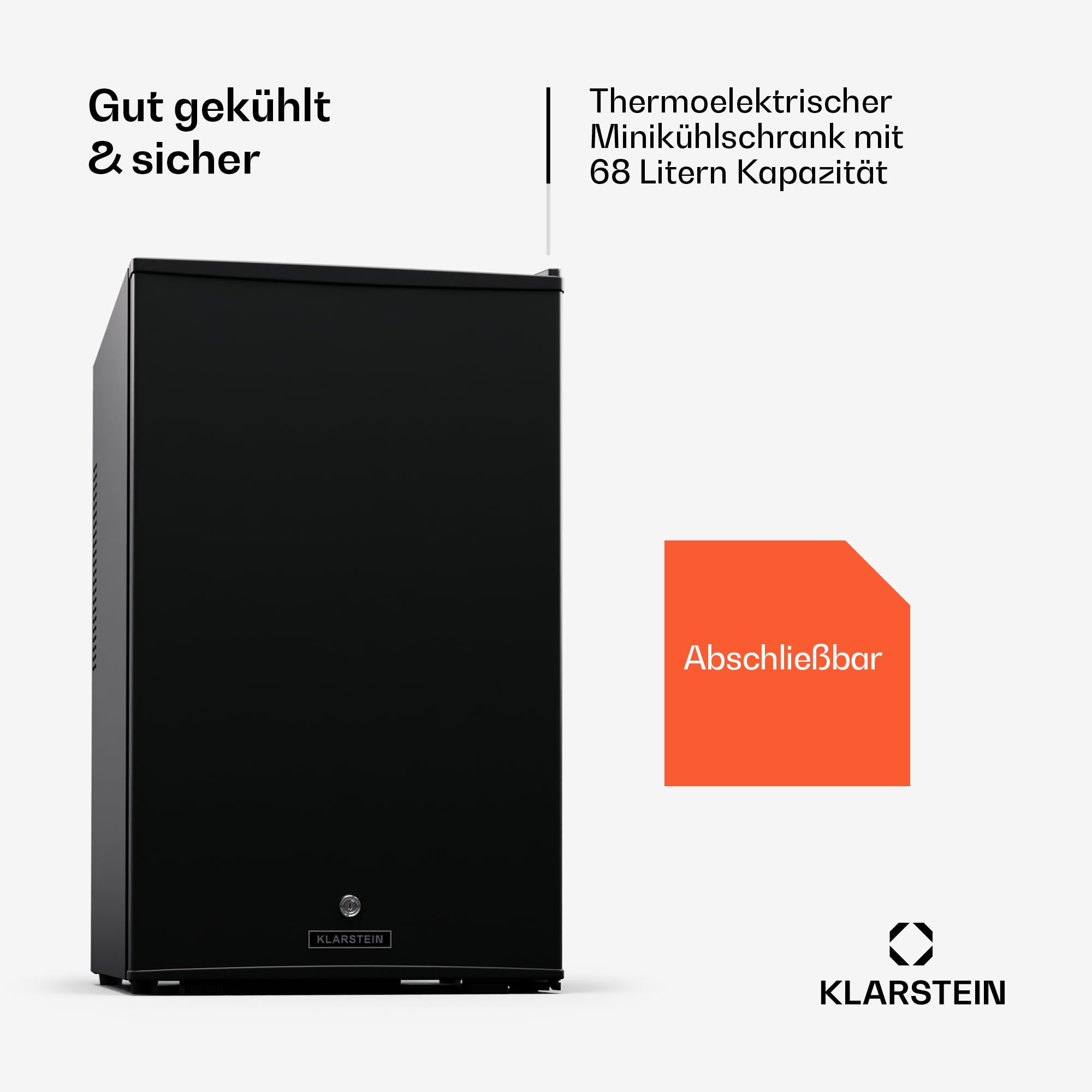 Klarstein Kühlschrank - mit Glastüre, 68L Mini-Kühlschrank für Getränke & Snacks, Kühlschrank Klein & Leise, Verstellbare Ablagen, Schloss, wechselbarer Türanschlag, höhenverstellbare Füße