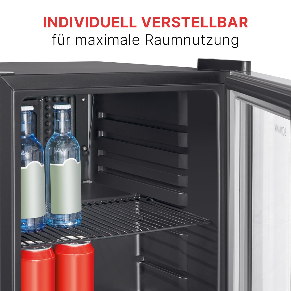 Bomann® Getränkekühlschrank 48L Nutzinhalt | Kühlschrank Minibar mit dreifachverglaster Glastür | Kühlschrank klein mit LED Beleuchtung & wechselbaren Türanschlag | Kühlschrank mit Glastür KSG 7286