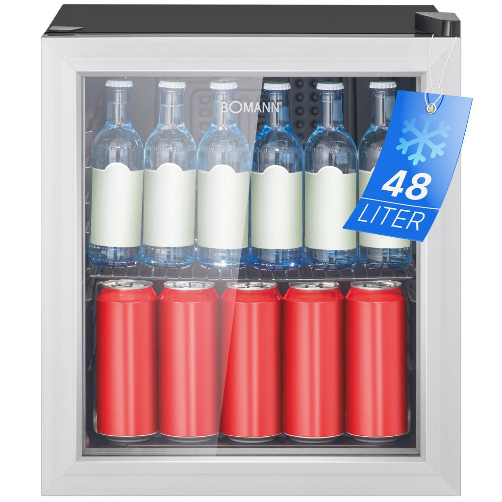 Bomann® Getränkekühlschrank 48L Nutzinhalt | Kühlschrank Minibar mit dreifachverglaster Glastür | Kühlschrank klein mit LED Beleuchtung & wechselbaren Türanschlag | Kühlschrank mit Glastür KSG 7286