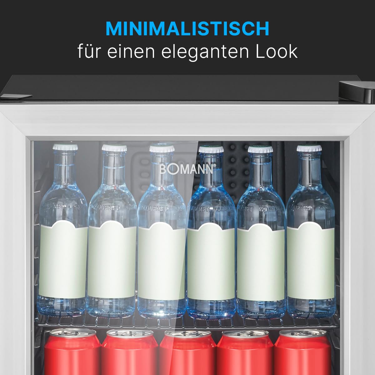Bomann® Getränkekühlschrank 48L Nutzinhalt | Kühlschrank Minibar mit dreifachverglaster Glastür | Kühlschrank klein mit LED Beleuchtung & wechselbaren Türanschlag | Kühlschrank mit Glastür KSG 7286