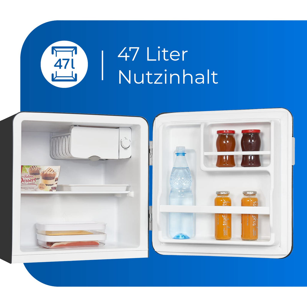 Exquisit Mini Kühlschrank CKB45-0-031F schwarzPV | Kühlbox 47 L Volumen | Hotelkühlschrank | Kühlschrank klein ohne Gefrierfach | Mini Kühlschrank Retro Style
