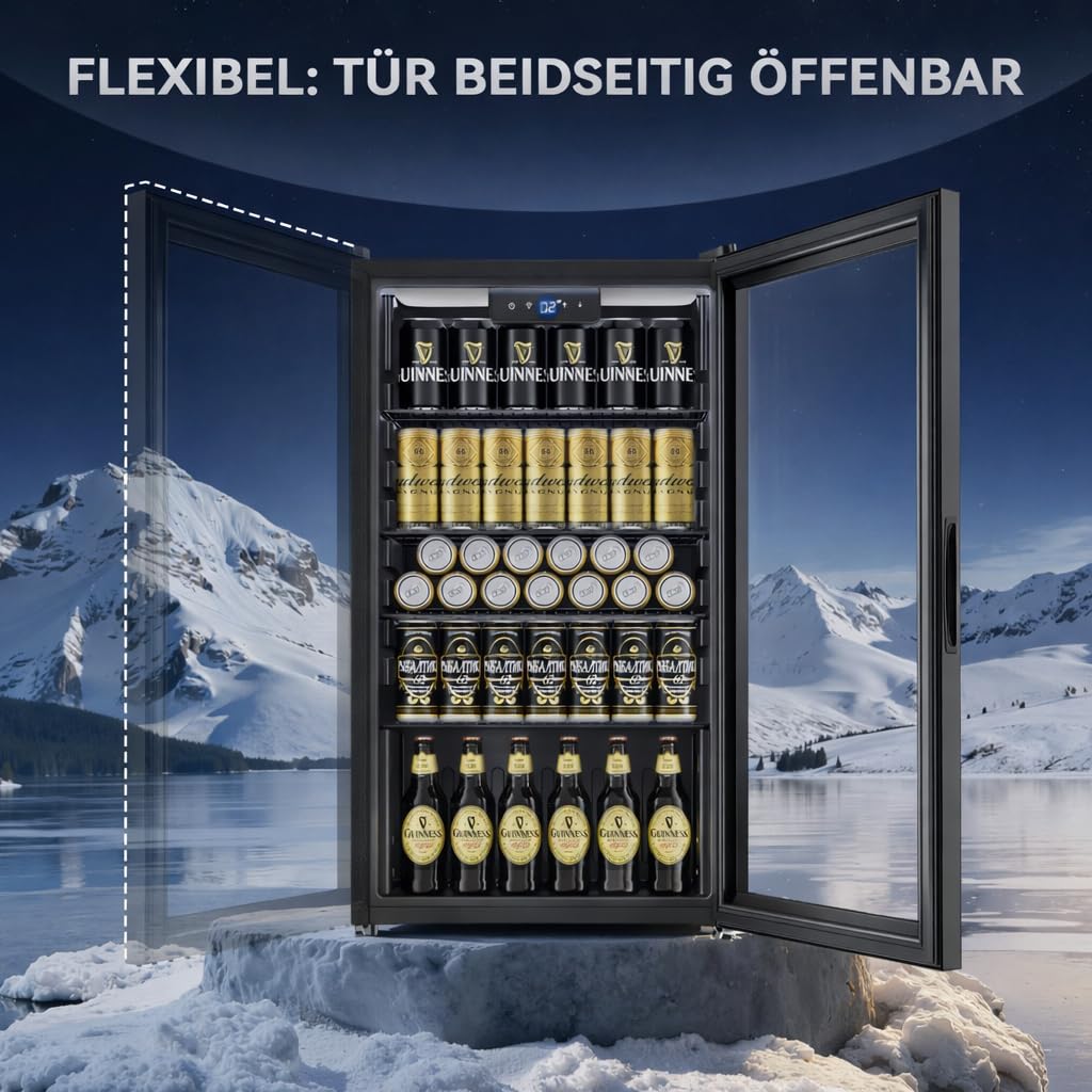 TRIUMPHKEY 86L Getränkekühlschrank mit Klima KÜHLUNG | Neu: Gleichmäßige Kühlung & frostfrei | 4 verstellbare Ablagen für 130 Dosen | Für Bar, Büro & Haushalt