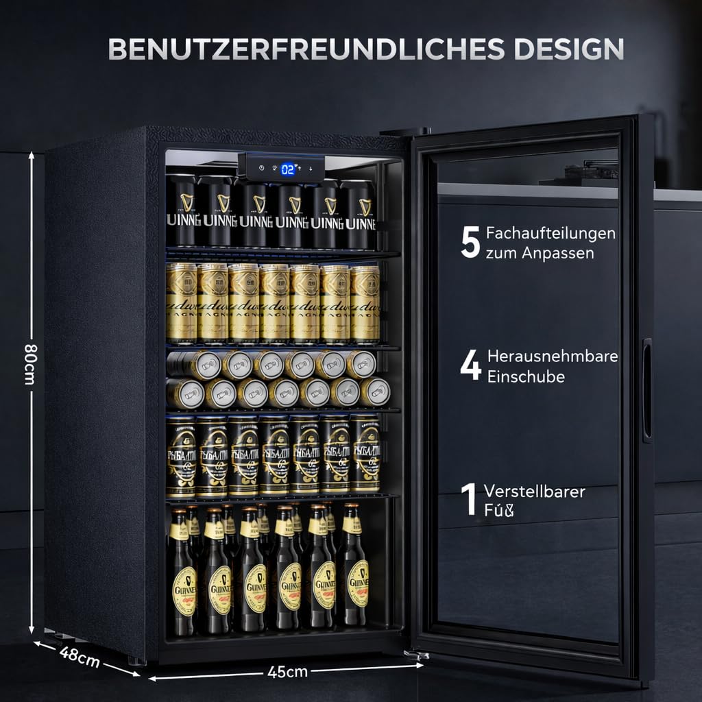 TRIUMPHKEY 86L Getränkekühlschrank mit Klima KÜHLUNG | Neu: Gleichmäßige Kühlung & frostfrei | 4 verstellbare Ablagen für 130 Dosen | Für Bar, Büro & Haushalt