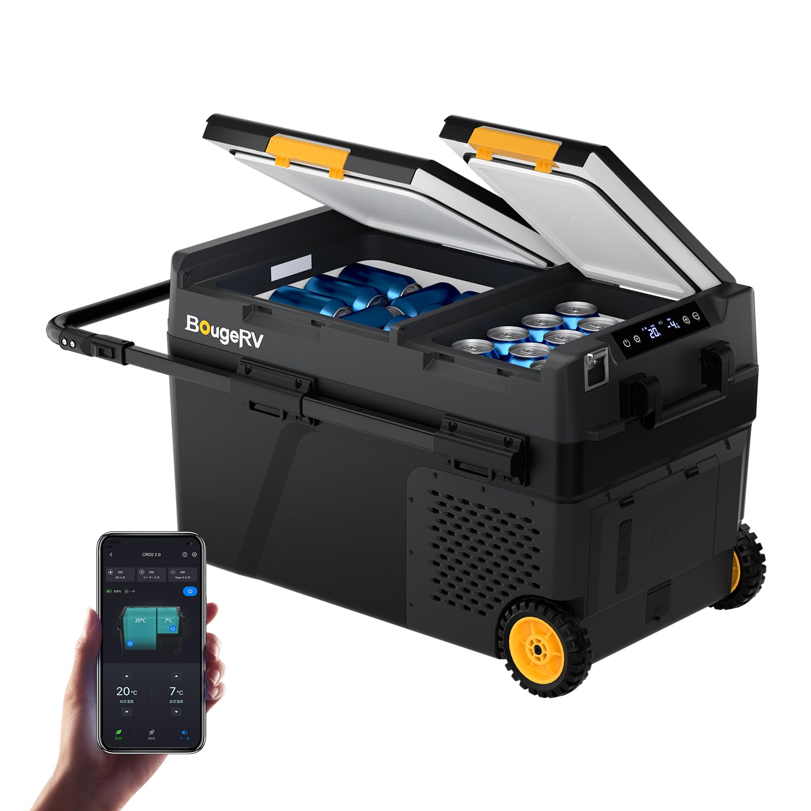 BougeRV CRD2 V2.0 Kompressor Kühlbox 40L mit Gefrierfach Doppeltür Dualzonen Kühlbox Auto mit Rollen & Griff 12V/24V 230V Camping Kühlschrank Elektrische mit APP Steuerung, IPX4, -20℃~20℃ (2026 Neu)