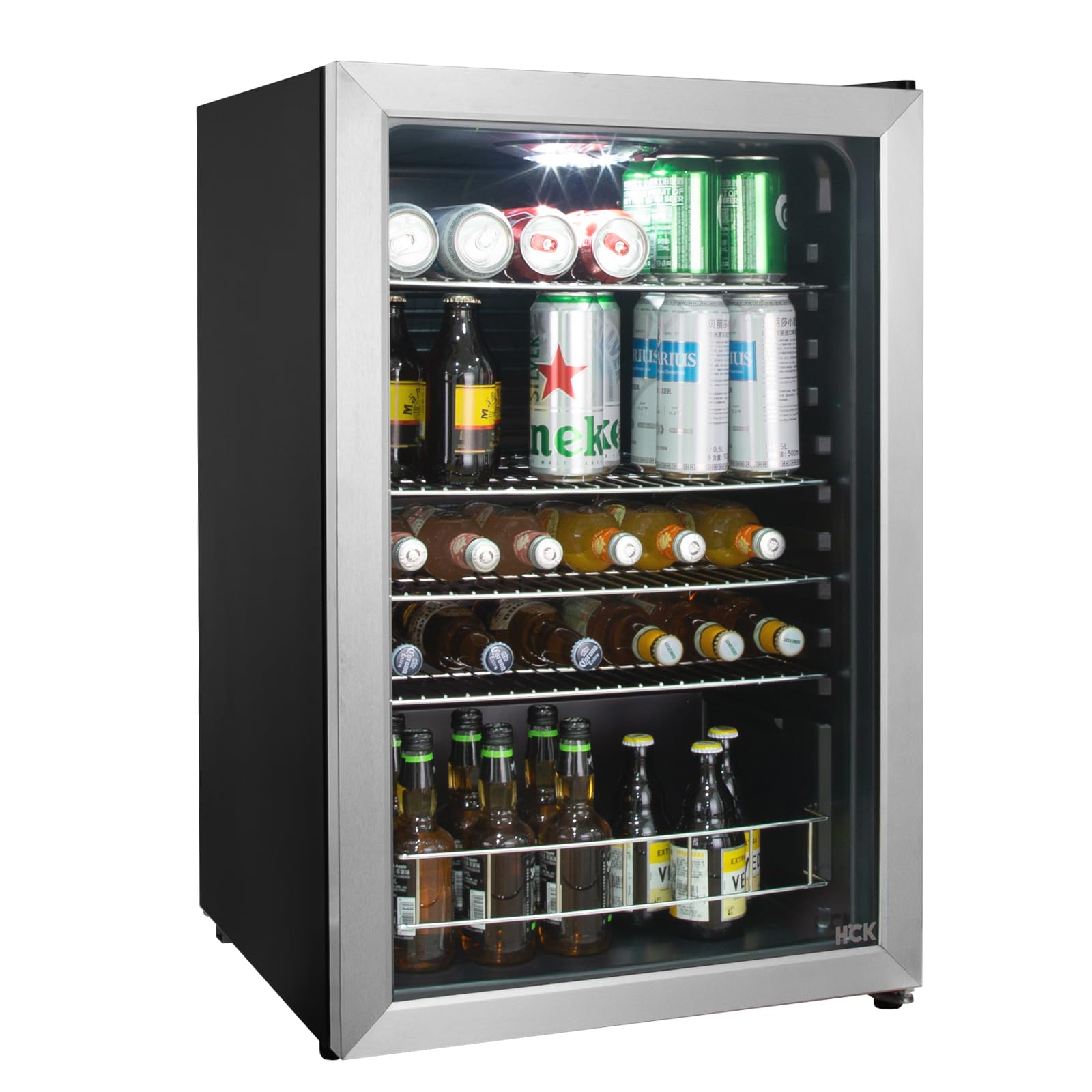HCK Bierkühlschrank 115L Freistehender Getränkekühlschrank mit doppelt verglaster Glastür, Temperatur von 0 bis 10℃, Energieklasse E