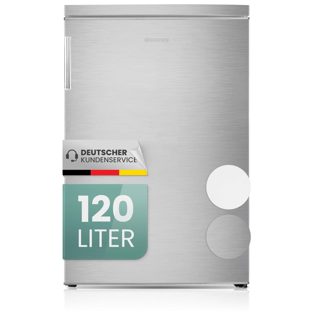 HEINRICHS Getränkekühlschrank 120L klein kompakt leise: 40db mit Gefrierfach( 13L) Mini-Bar; Tisch-Kühlschrank; Mini Kühlschrank mit Gefrierfach; perfekt geeignet für Büro Camping Garten Outdoor,inox