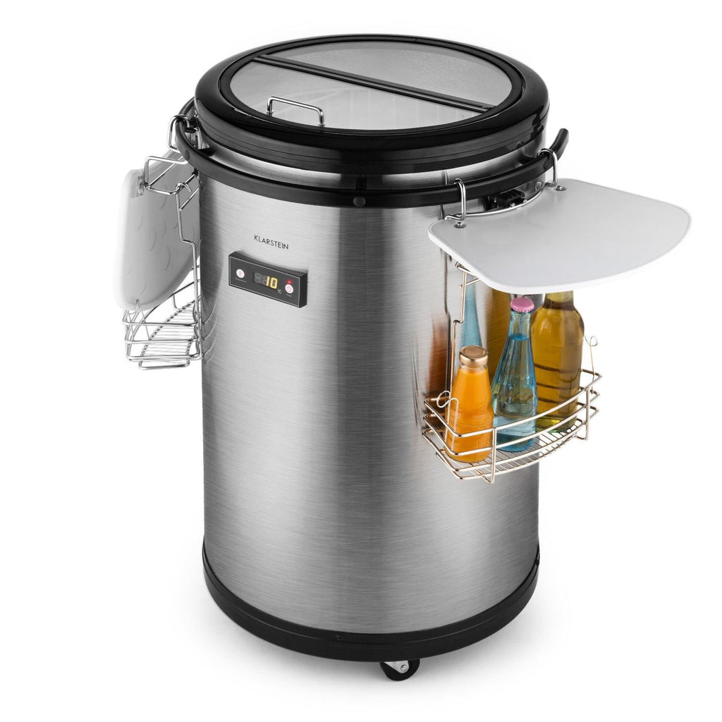 Klarstein - Mr. Barbot, Minibar, Mini-Kühlschrank, Getränkekühlschrank, Getränkefass, F, 50 L, Durchmesser: ca. 50,8cm, ca. 24kg, genaue Temperaturkontrolle über LCD-Display möglich