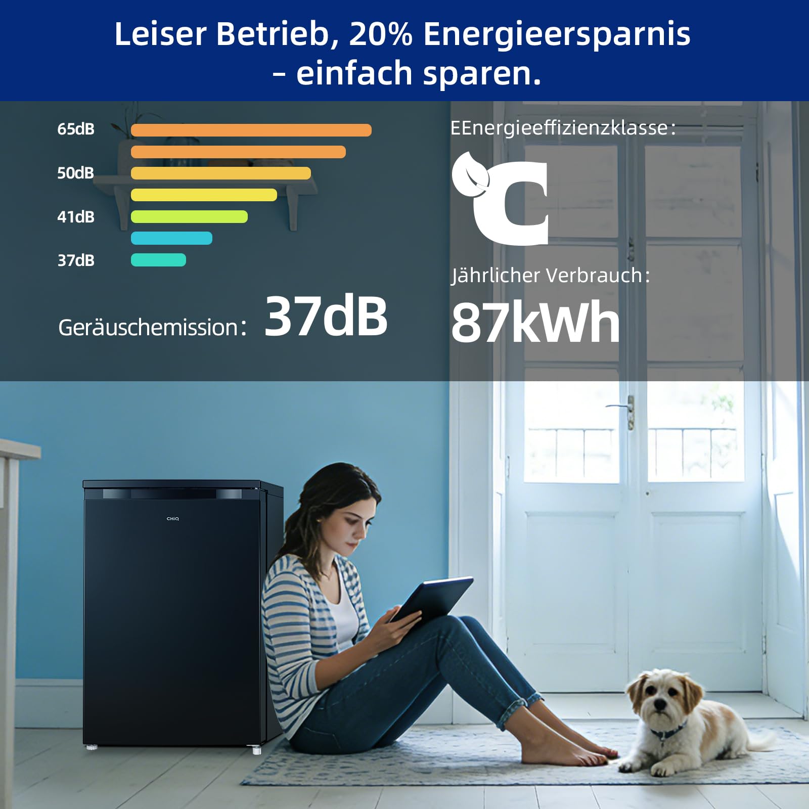 CHIQ kühlschrank mit gefrierfach 107 Liter, mit 13L Gefrierfach｜EEK C, 87 kWh/Jahr | 4-Sterne-Gefrieren, -24 °C bis -16 °C| geräuscharm, Schwarz, CTT107BC