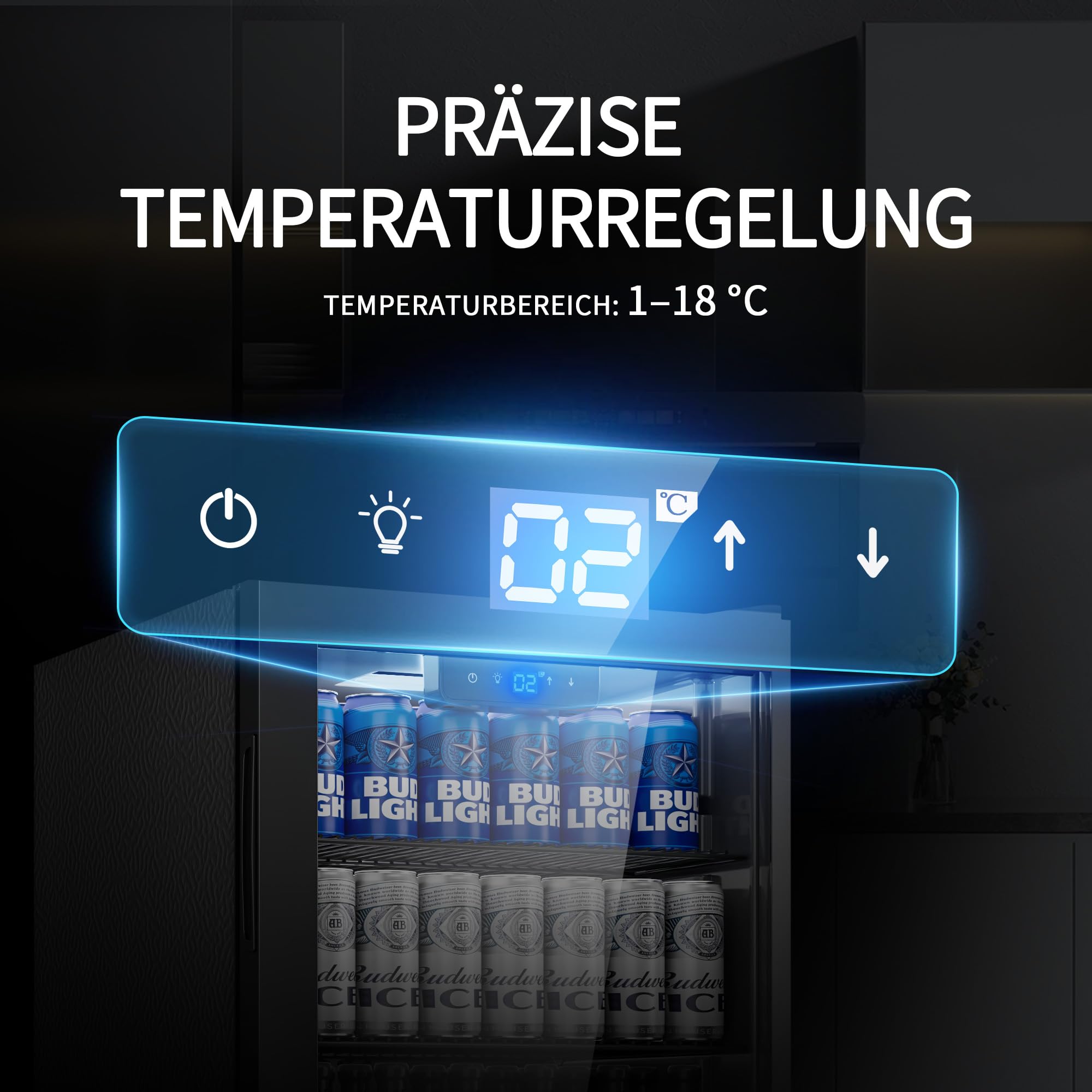 Airfish Getränkekühlschrank mit Glasfront 86L für 130 Dosen, Mini-Kühlschrank mit verstellbaren Regalen für Bier, Wein & Getränke, Ideal für Haushalt, Bar, Büro