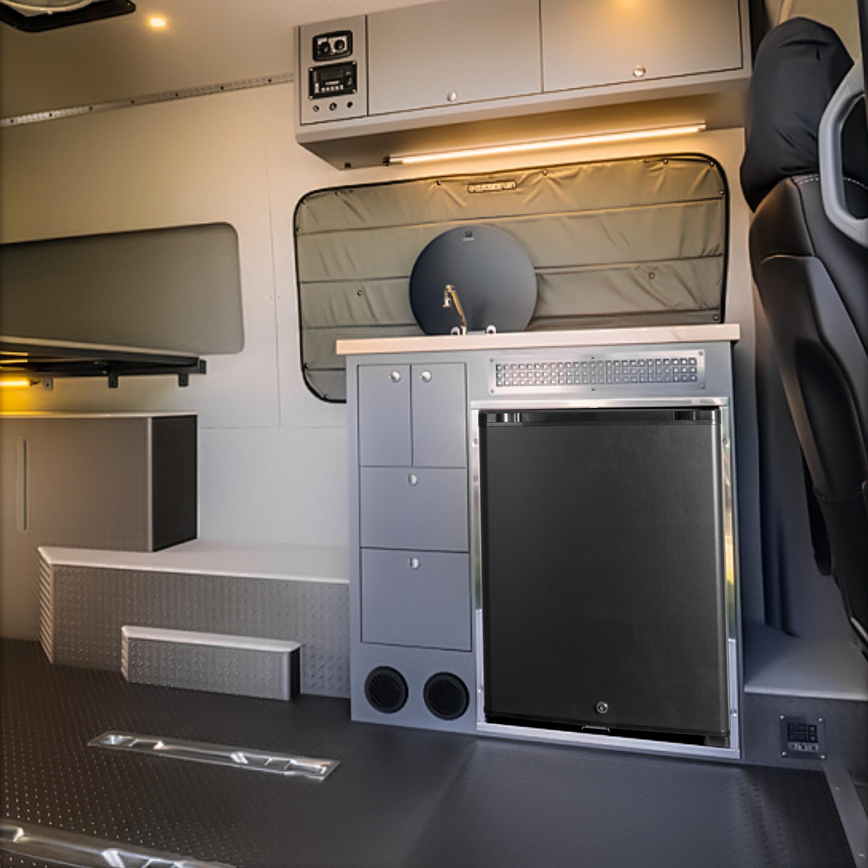 SMETA 12v Kühlschrank, Camping Kühlschrank 12v 230v, 12v Kühlschrank Wohnmobil 40L, Wohnwagen Kühlschrank, Leiser Kühlschrank, Umkehrbare Tür mit Schloss für Auto, LKW, Büro, Womo, Lautlos, Schwarz