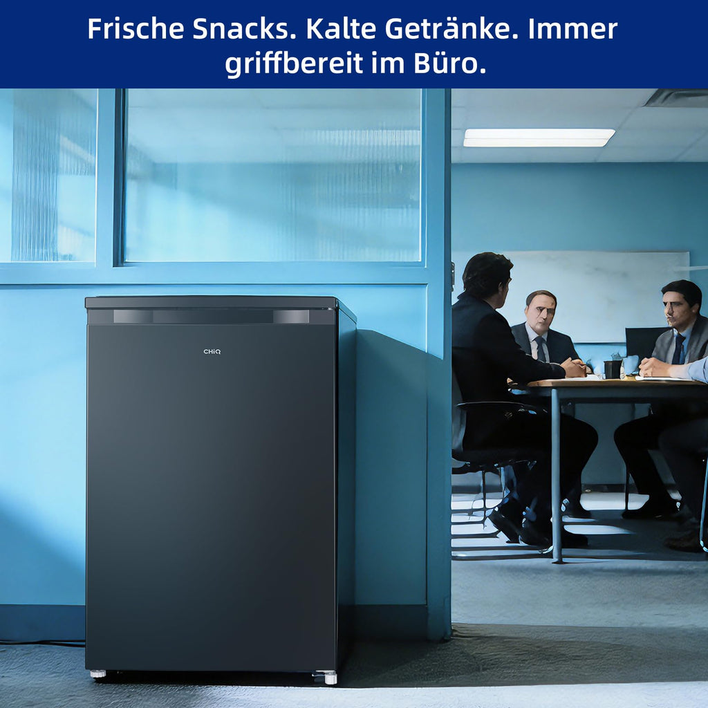 CHIQ kühlschrank mit gefrierfach 107 Liter, mit 13L Gefrierfach｜EEK C, 87 kWh/Jahr | 4-Sterne-Gefrieren, -24 °C bis -16 °C| geräuscharm, Schwarz, CTT107BC
