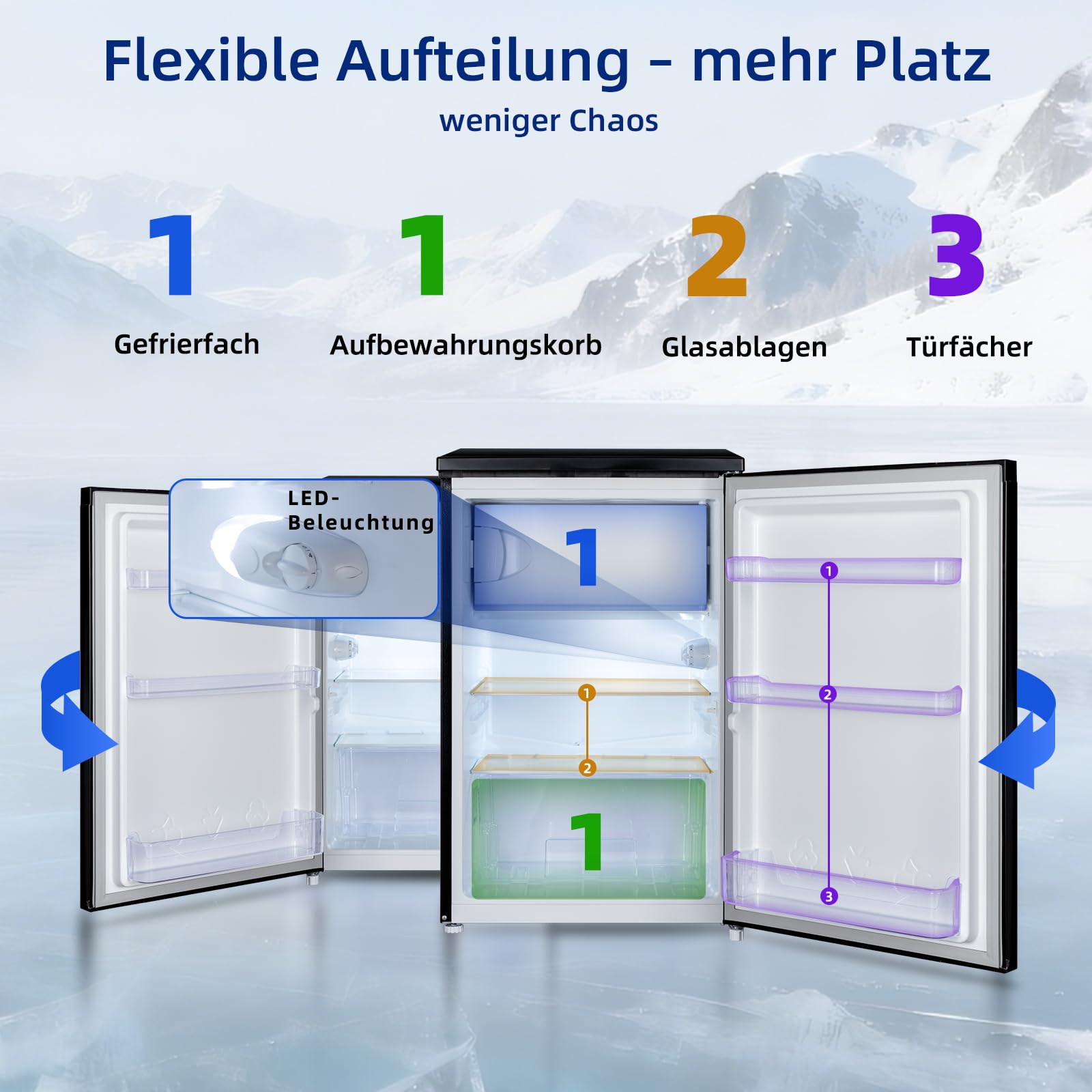 CHIQ kühlschrank mit gefrierfach 107 Liter, mit 13L Gefrierfach｜EEK C, 87 kWh/Jahr | 4-Sterne-Gefrieren, -24 °C bis -16 °C| geräuscharm, Schwarz, CTT107BC