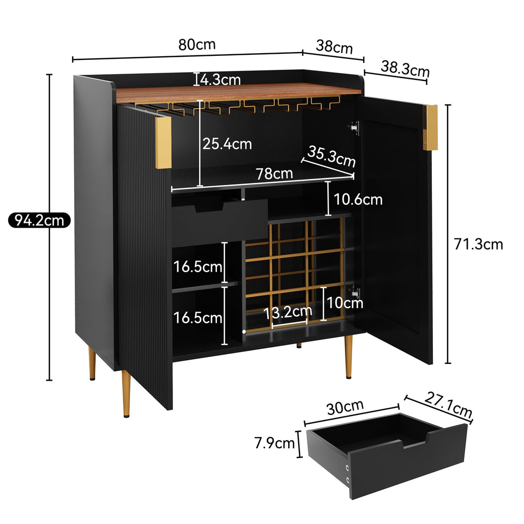 HOLTICO Weinschrank mit Weinregalen für 9 Flaschen, Barschrank Moderne Kaffeetresen-Schrank, Alkoholschrank Flaschenregal Holz, Sideboard-Buffetschrank für Küche, Esszimmer, Wohnzimmer