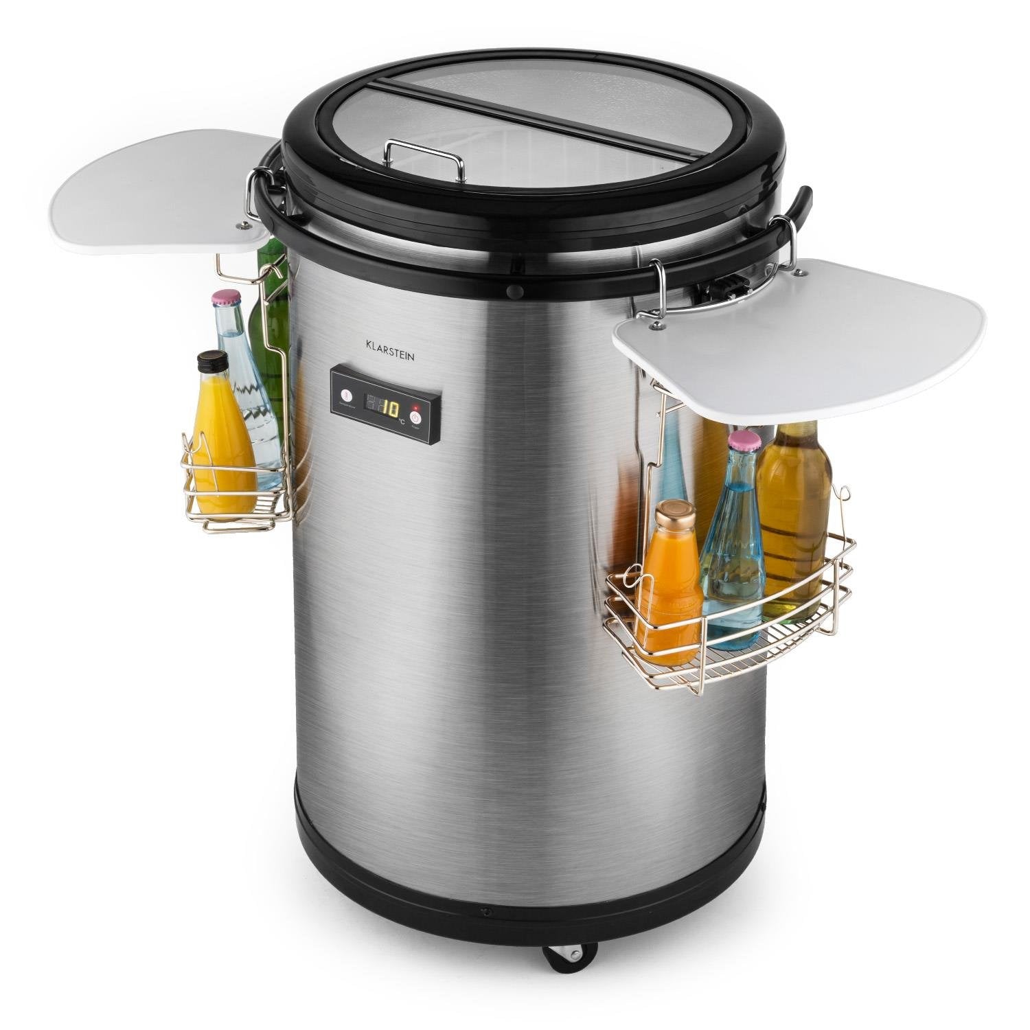 Klarstein - Mr. Barbot, Minibar, Mini-Kühlschrank, Getränkekühlschrank, Getränkefass, F, 50 L, Durchmesser: ca. 50,8cm, ca. 24kg, genaue Temperaturkontrolle über LCD-Display möglich