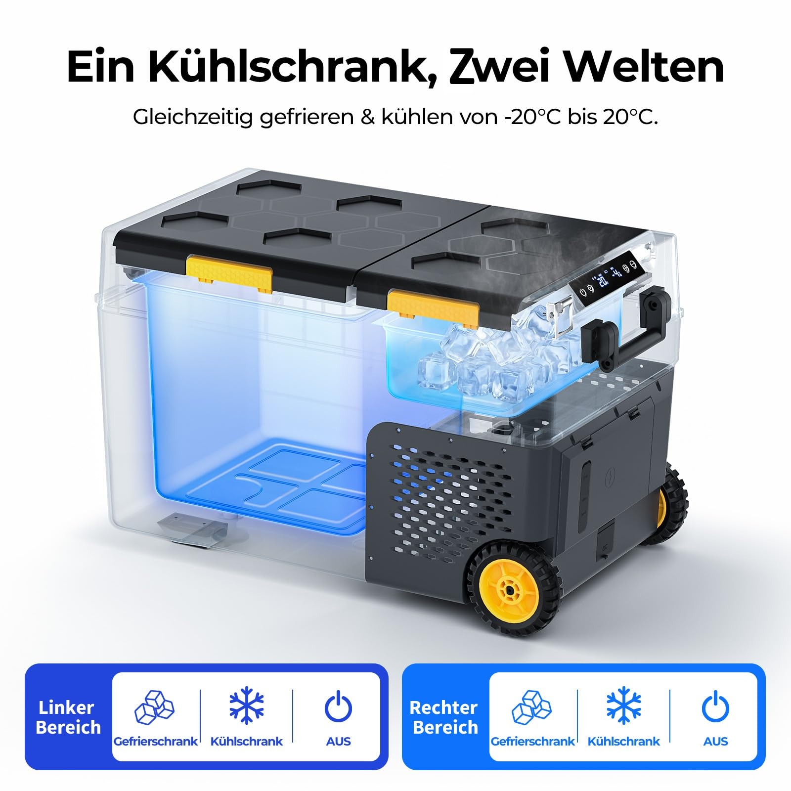 BougeRV CRD2 V2.0 Kompressor Kühlbox 40L mit Gefrierfach Doppeltür Dualzonen Kühlbox Auto mit Rollen & Griff 12V/24V 230V Camping Kühlschrank Elektrische mit APP Steuerung, IPX4, -20℃~20℃ (2026 Neu)