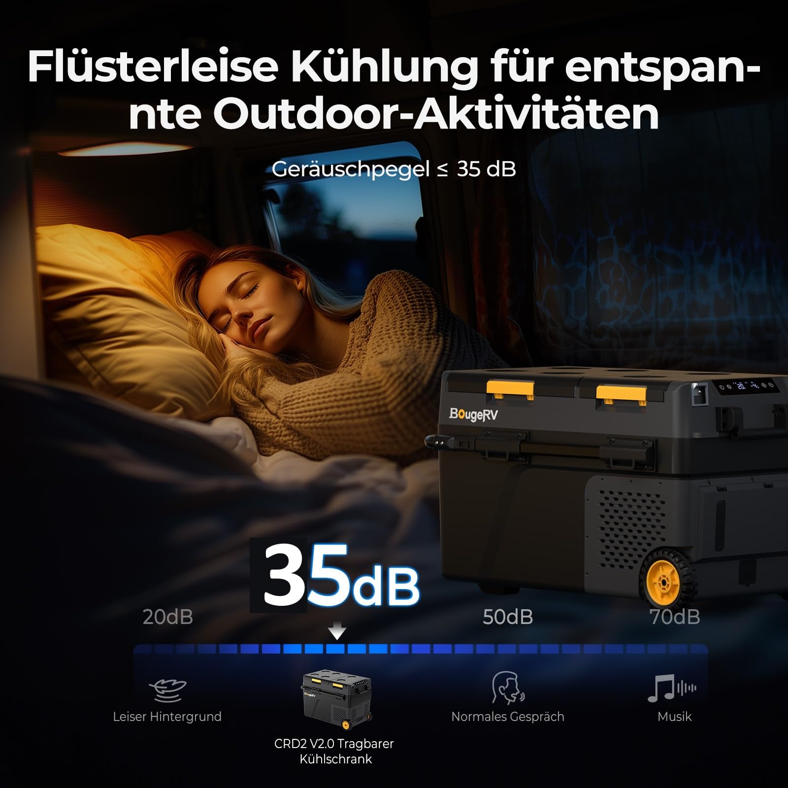 BougeRV CRD2 V2.0 Kompressor Kühlbox 40L mit Gefrierfach Doppeltür Dualzonen Kühlbox Auto mit Rollen & Griff 12V/24V 230V Camping Kühlschrank Elektrische mit APP Steuerung, IPX4, -20℃~20℃ (2026 Neu)