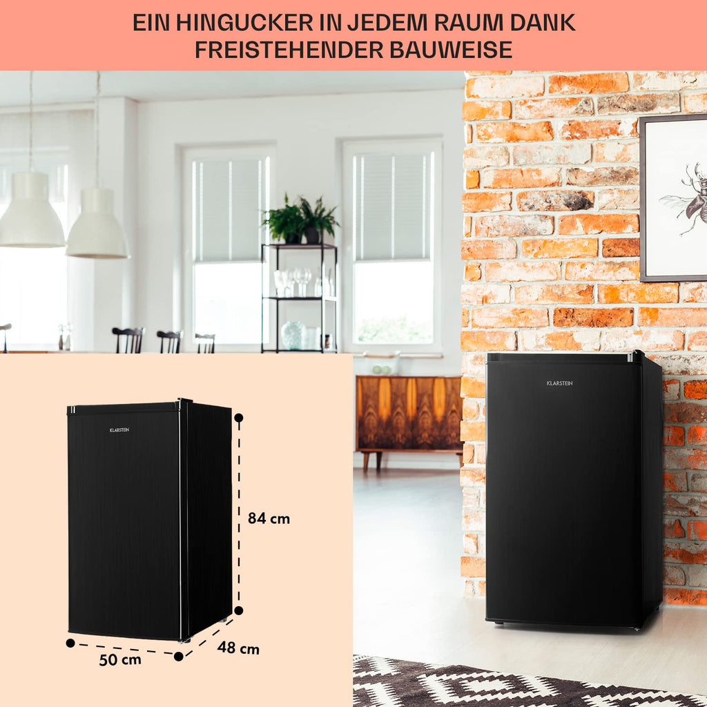 Klarstein Cool Cousin Kühl-Gefrier-Kombination, Fassungsvermögen: 80 Liter, Kühlschrank: 69 Liter, 3-Sterne-Gefrierfach: 11 Liter, 2 Glasebenen, schwarz