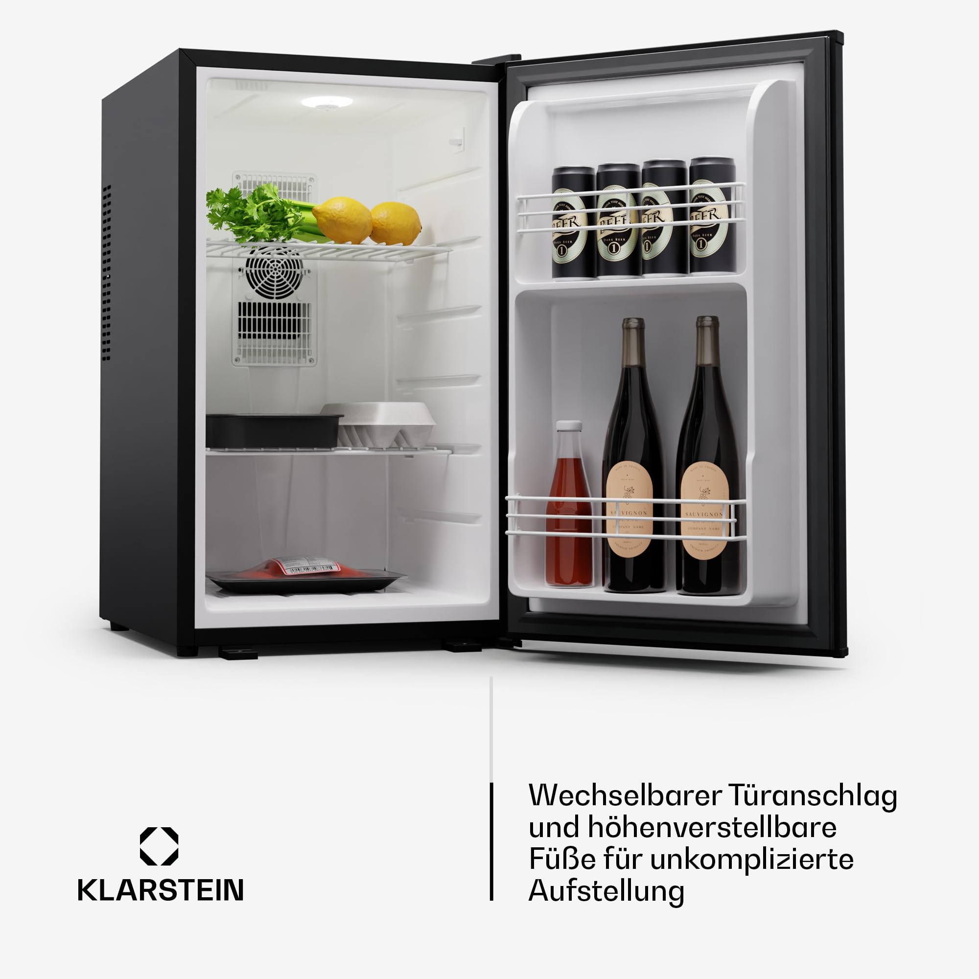 Klarstein Kühlschrank - mit Glastüre, 68L Mini-Kühlschrank für Getränke & Snacks, Kühlschrank Klein & Leise, Verstellbare Ablagen, Schloss, wechselbarer Türanschlag, höhenverstellbare Füße