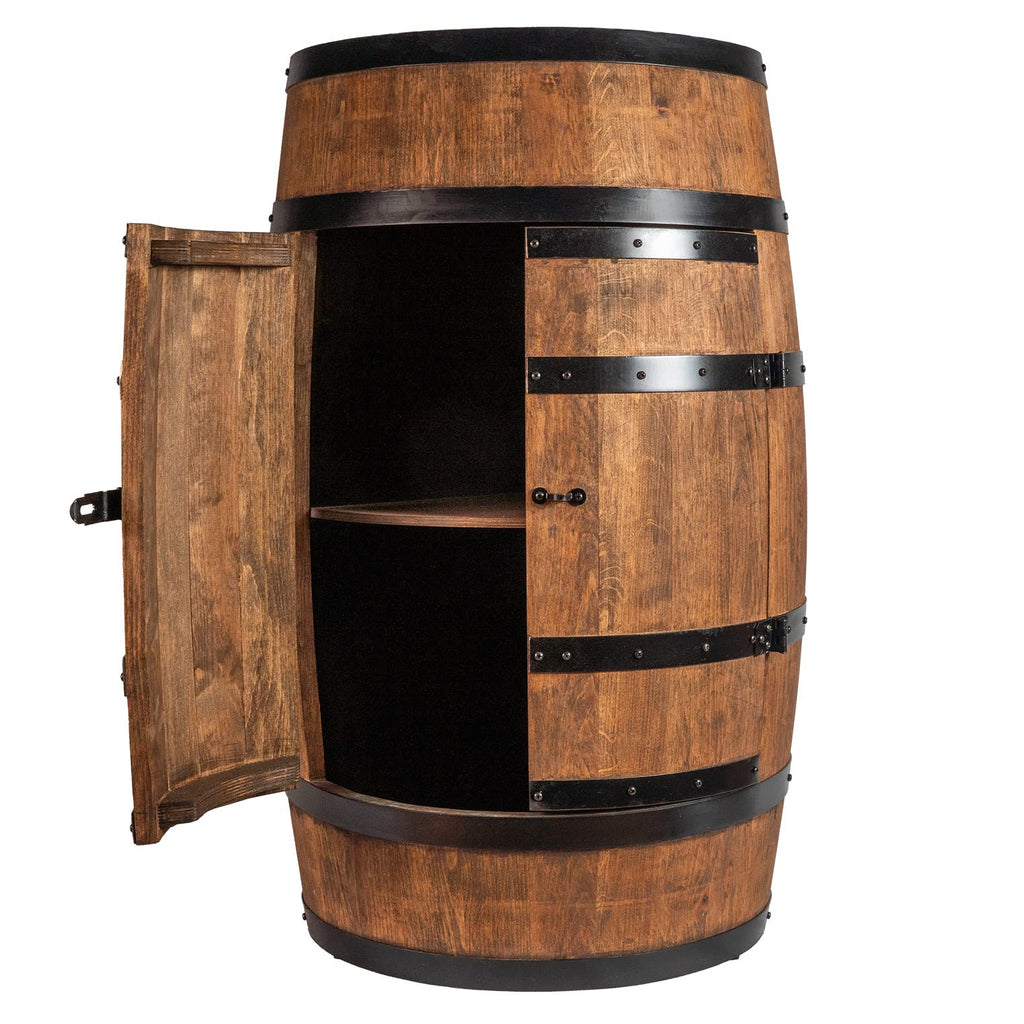 CREATIVE COOPER Weinfass Stehtisch mit Tür - Alkoholschrank Flaschenregal Holz Regale - Holzfass - Fassmöbel - Wine Rack - Wineregal - Weinbar - Fass bar mit Tür - Fassbar minibar 80Cm High (Wenge)