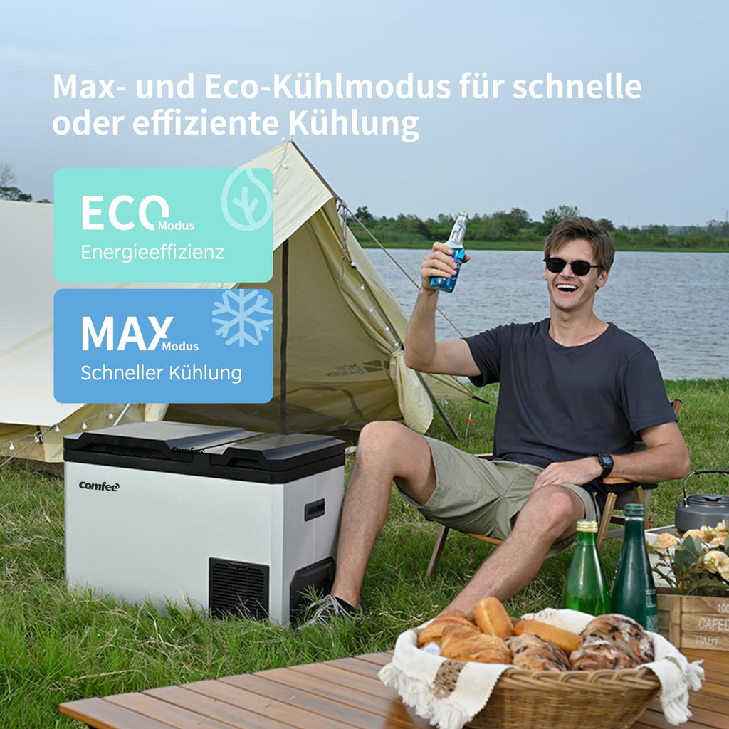 Comfee RCP43DS3(E) 43L Kompressor-Kühlbox Dual-Zonen, elektronische Steuerung, LED-Licht, ECO-Modus, geräuscharm, geeignet für Zuhause und Outdoor, 12/24V DC und 100-240V AC Stromversorgung