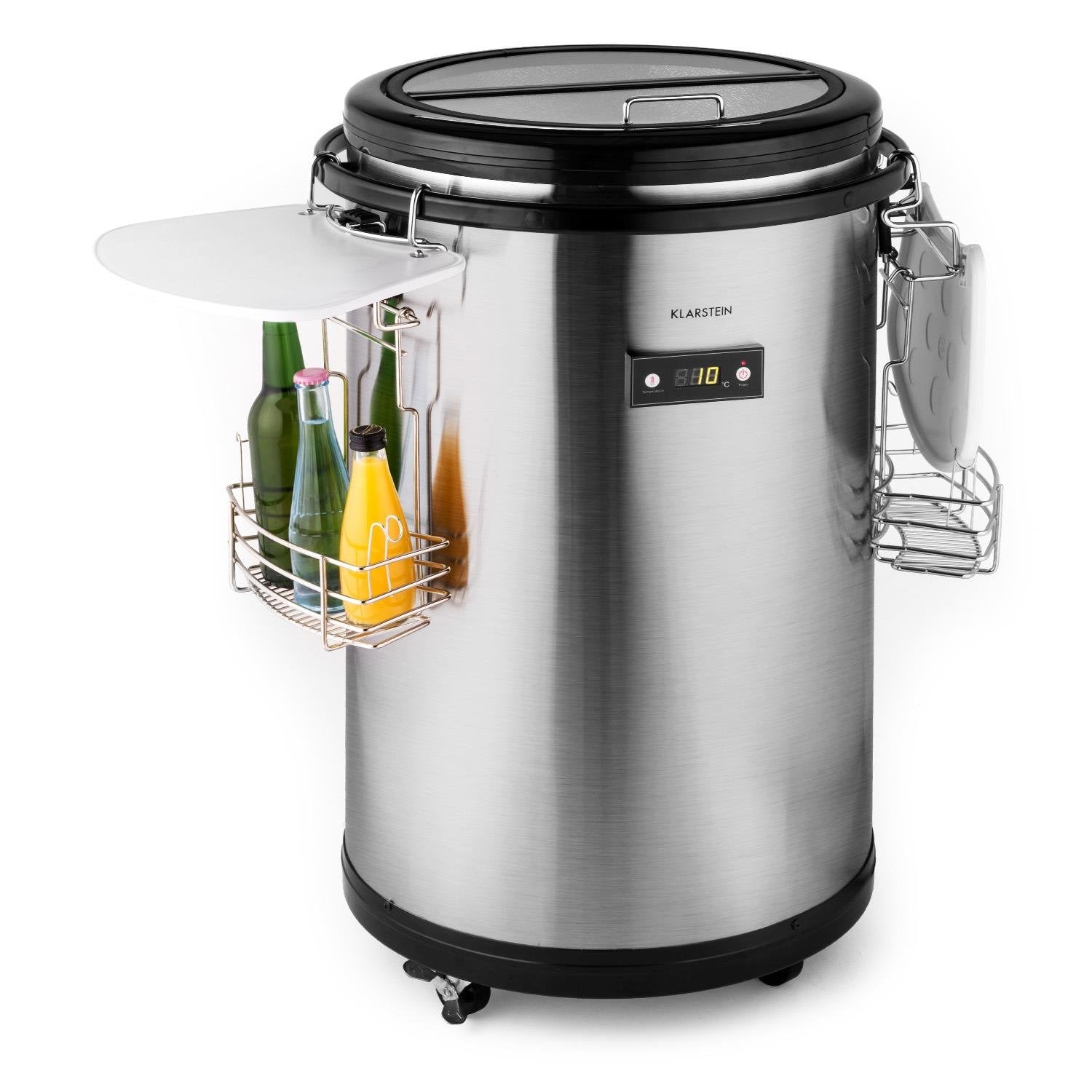 Klarstein - Mr. Barbot, Minibar, Mini-Kühlschrank, Getränkekühlschrank, Getränkefass, F, 50 L, Durchmesser: ca. 50,8cm, ca. 24kg, genaue Temperaturkontrolle über LCD-Display möglich