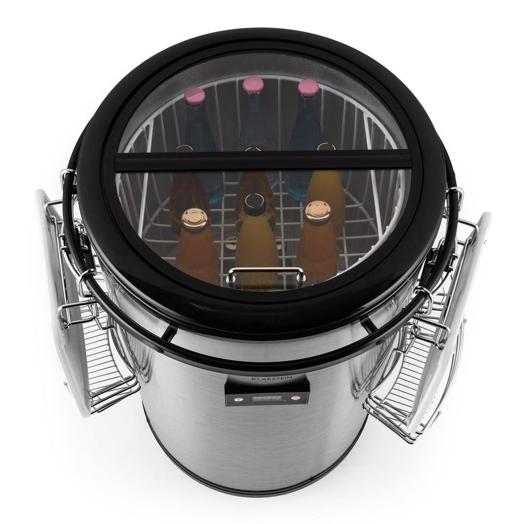 Klarstein - Mr. Barbot, Minibar, Mini-Kühlschrank, Getränkekühlschrank, Getränkefass, F, 50 L, Durchmesser: ca. 50,8cm, ca. 24kg, genaue Temperaturkontrolle über LCD-Display möglich