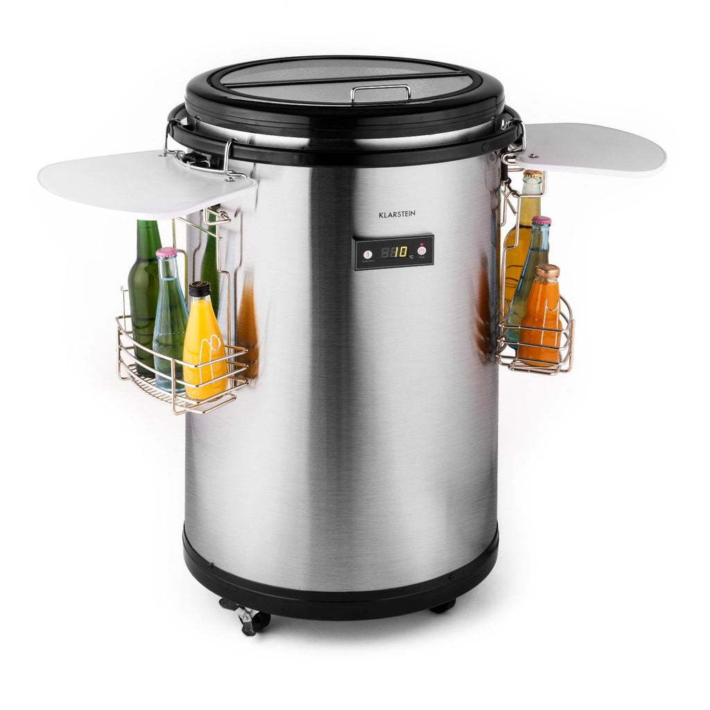 Klarstein - Mr. Barbot, Minibar, Mini-Kühlschrank, Getränkekühlschrank, Getränkefass, F, 50 L, Durchmesser: ca. 50,8cm, ca. 24kg, genaue Temperaturkontrolle über LCD-Display möglich
