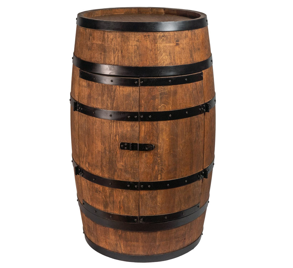 CREATIVE COOPER Weinfass Stehtisch mit Tür - Alkoholschrank Flaschenregal Holz Regale - Holzfass - Fassmöbel - Wine Rack - Wineregal - Weinbar - Fass bar mit Tür - Fassbar minibar 80Cm High (Wenge)