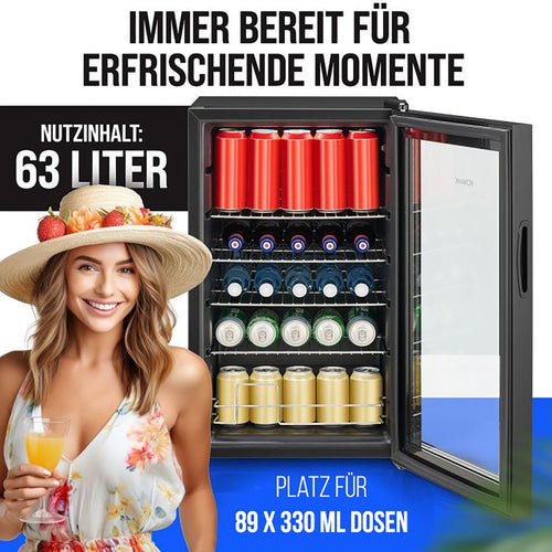 Bomann® Getränkekühlschrank | 63 Liter | stufenlos regelbar +3–10°C | Flaschenkühlschrank mit Glastür, 4 Ablagen & LED-Beleuchtung | leise, energieeffizient & kompakt | für Flaschen & Dosen | KSG 7287