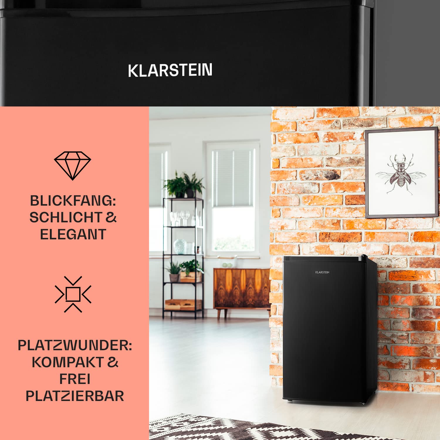 Klarstein Cool Cousin Kühl-Gefrier-Kombination, Fassungsvermögen: 80 Liter, Kühlschrank: 69 Liter, 3-Sterne-Gefrierfach: 11 Liter, 2 Glasebenen, schwarz