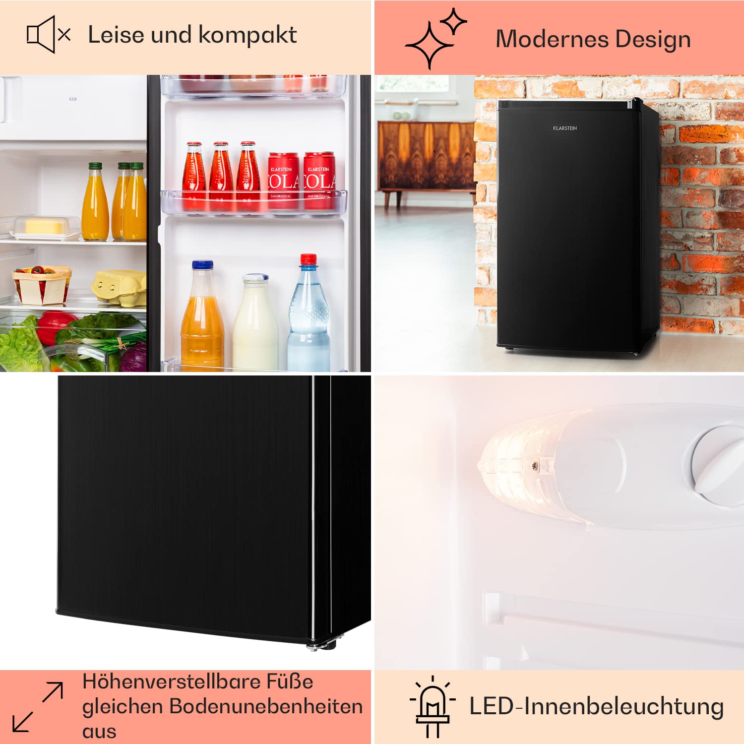 Klarstein Cool Cousin Kühl-Gefrier-Kombination, Fassungsvermögen: 80 Liter, Kühlschrank: 69 Liter, 3-Sterne-Gefrierfach: 11 Liter, 2 Glasebenen, schwarz