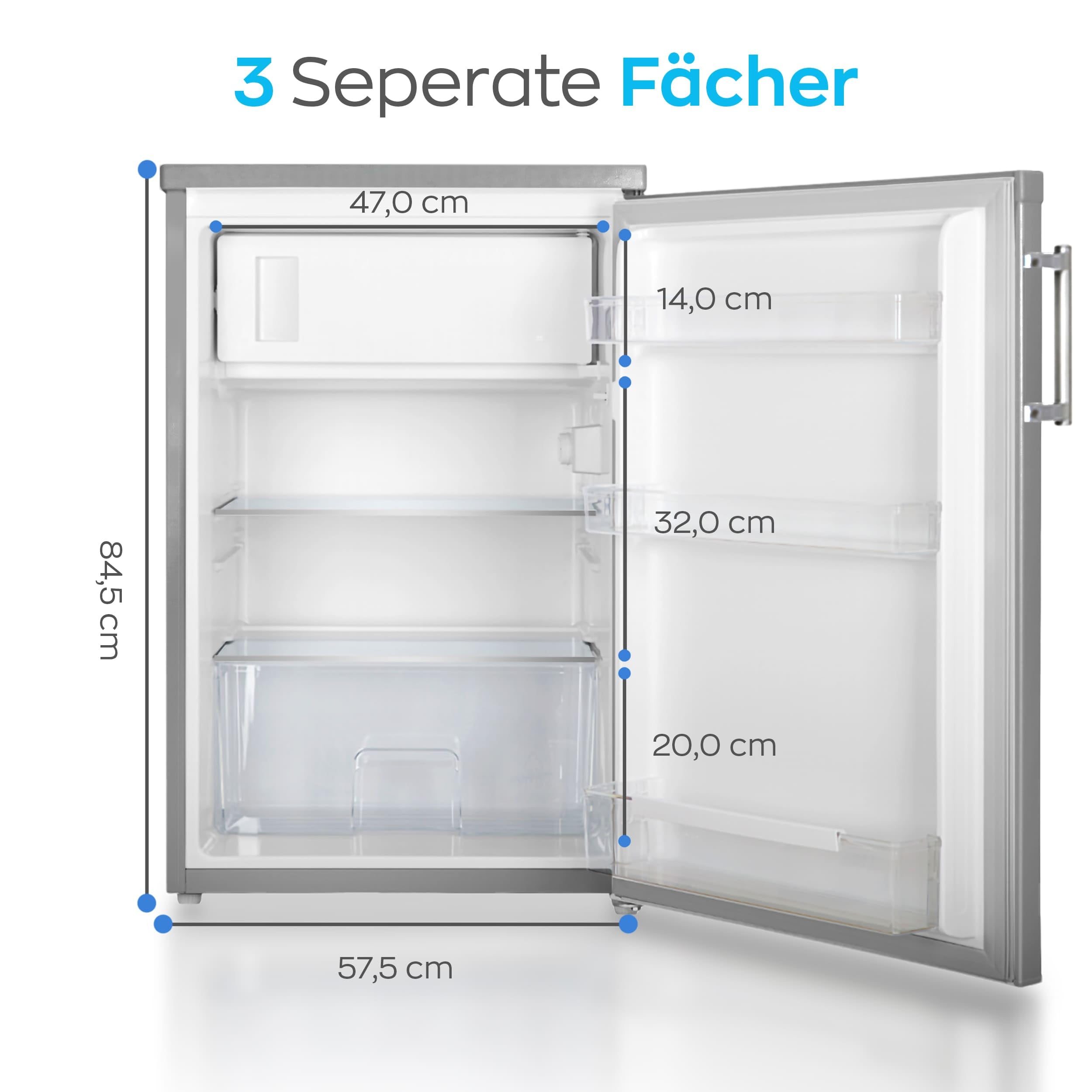HEINRICHS Getränkekühlschrank 120L klein kompakt leise: 40db mit Gefrierfach( 13L) Mini-Bar; Tisch-Kühlschrank; Mini Kühlschrank mit Gefrierfach; perfekt geeignet für Büro Camping Garten Outdoor,inox