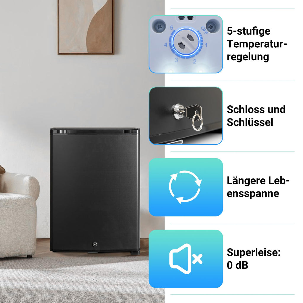 SMETA 12v Kühlschrank, Camping Kühlschrank 12v 230v, 12v Kühlschrank Wohnmobil 40L, Wohnwagen Kühlschrank, Leiser Kühlschrank, Umkehrbare Tür mit Schloss für Auto, LKW, Büro, Womo, Lautlos, Schwarz