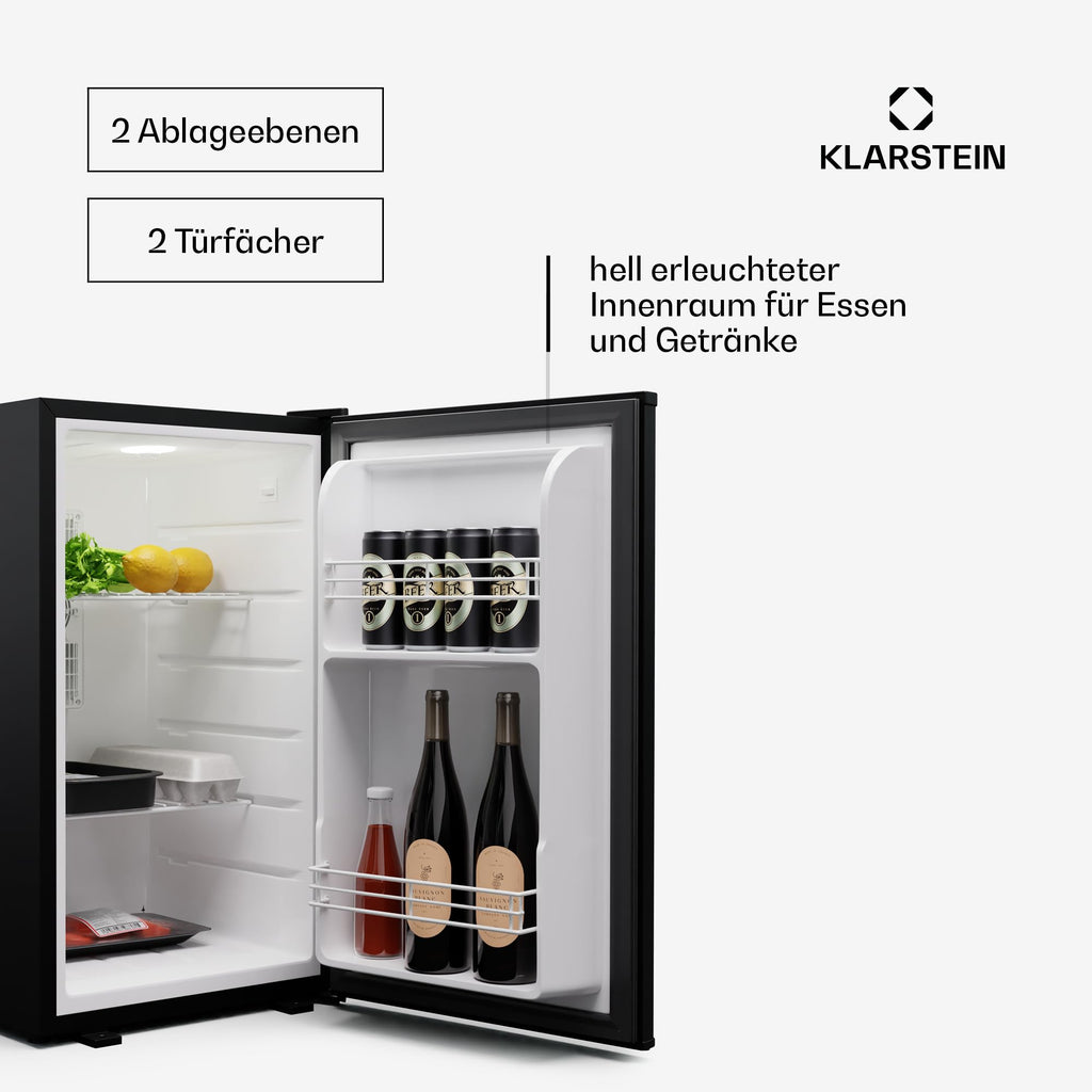 Klarstein Kühlschrank - mit Glastüre, 68L Mini-Kühlschrank für Getränke & Snacks, Kühlschrank Klein & Leise, Verstellbare Ablagen, Schloss, wechselbarer Türanschlag, höhenverstellbare Füße
