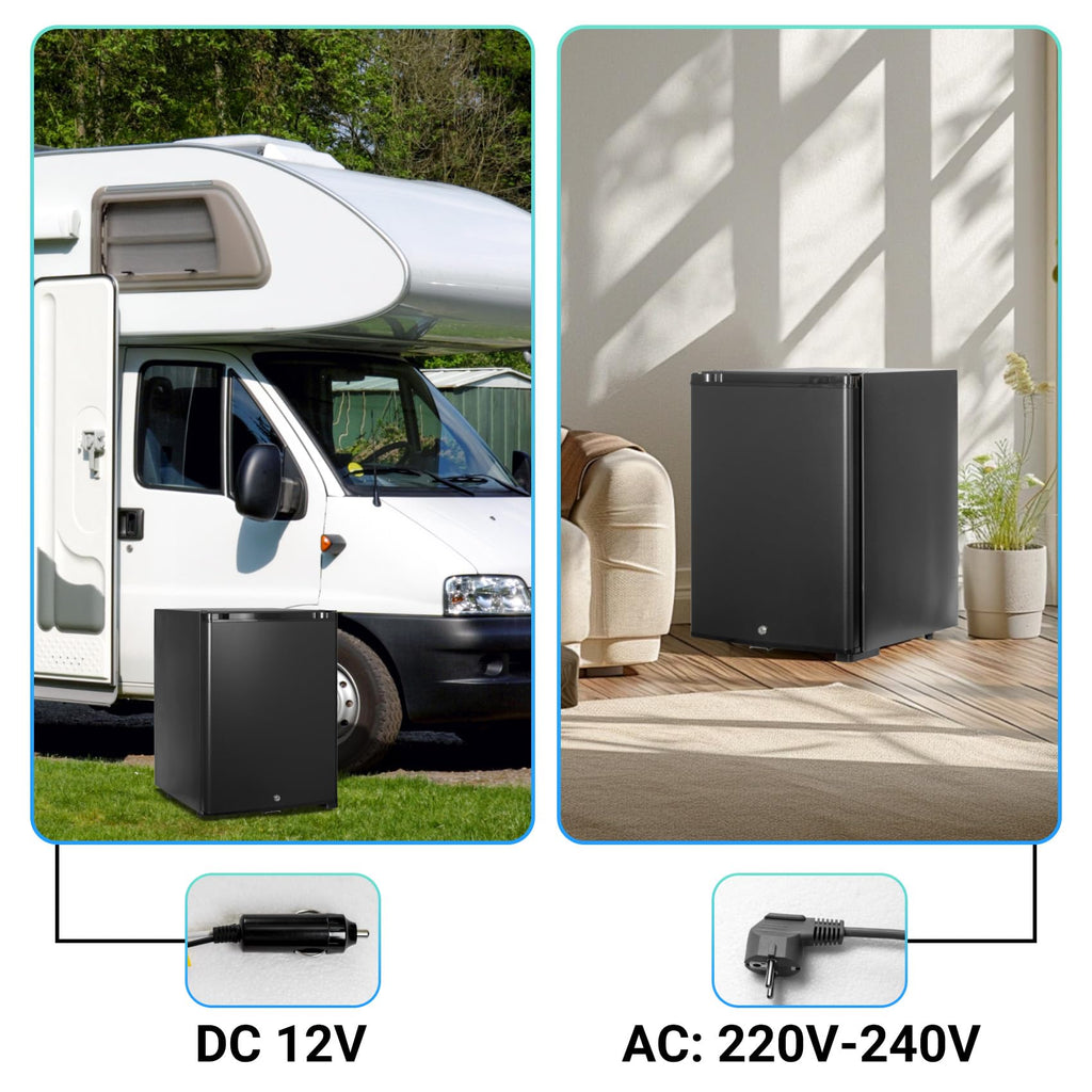 SMETA 12v Kühlschrank, Camping Kühlschrank 12v 230v, 12v Kühlschrank Wohnmobil 40L, Wohnwagen Kühlschrank, Leiser Kühlschrank, Umkehrbare Tür mit Schloss für Auto, LKW, Büro, Womo, Lautlos, Schwarz