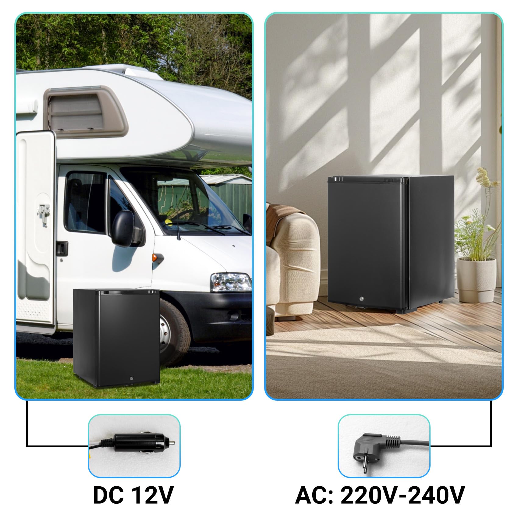 SMETA 12v Kühlschrank, Camping Kühlschrank 12v 230v, 12v Kühlschrank Wohnmobil 40L, Wohnwagen Kühlschrank, Leiser Kühlschrank, Umkehrbare Tür mit Schloss für Auto, LKW, Büro, Womo, Lautlos, Schwarz