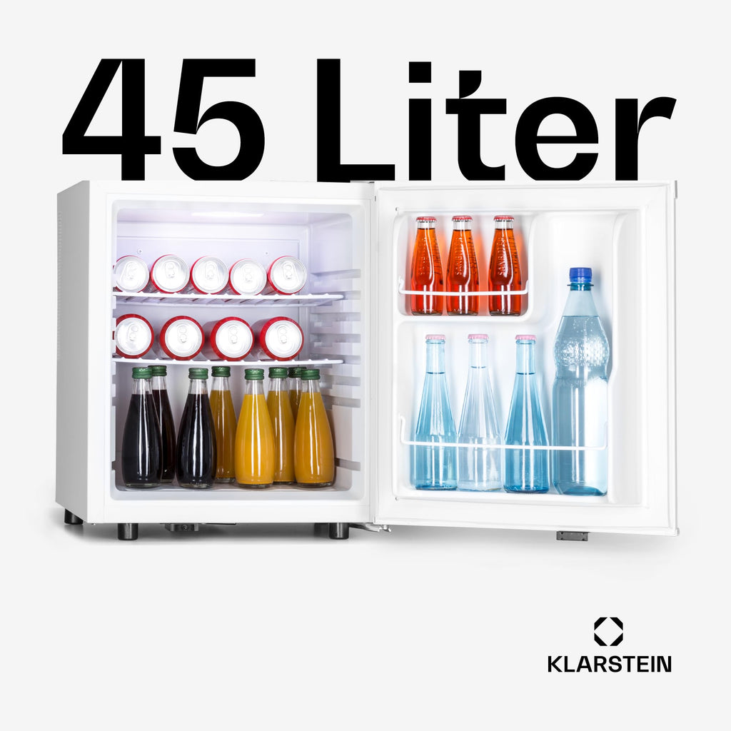 Klarstein Mini Kühlschrank für Zimmer, Mini-Kühlschrank für Getränke, Snacks & Kosmetik, Kleine Minibar, Kühlschrank Klein & Leise, Verstellbare Ablagen, Kleiner Skincar Kühlschrank 6-18°C, 45L