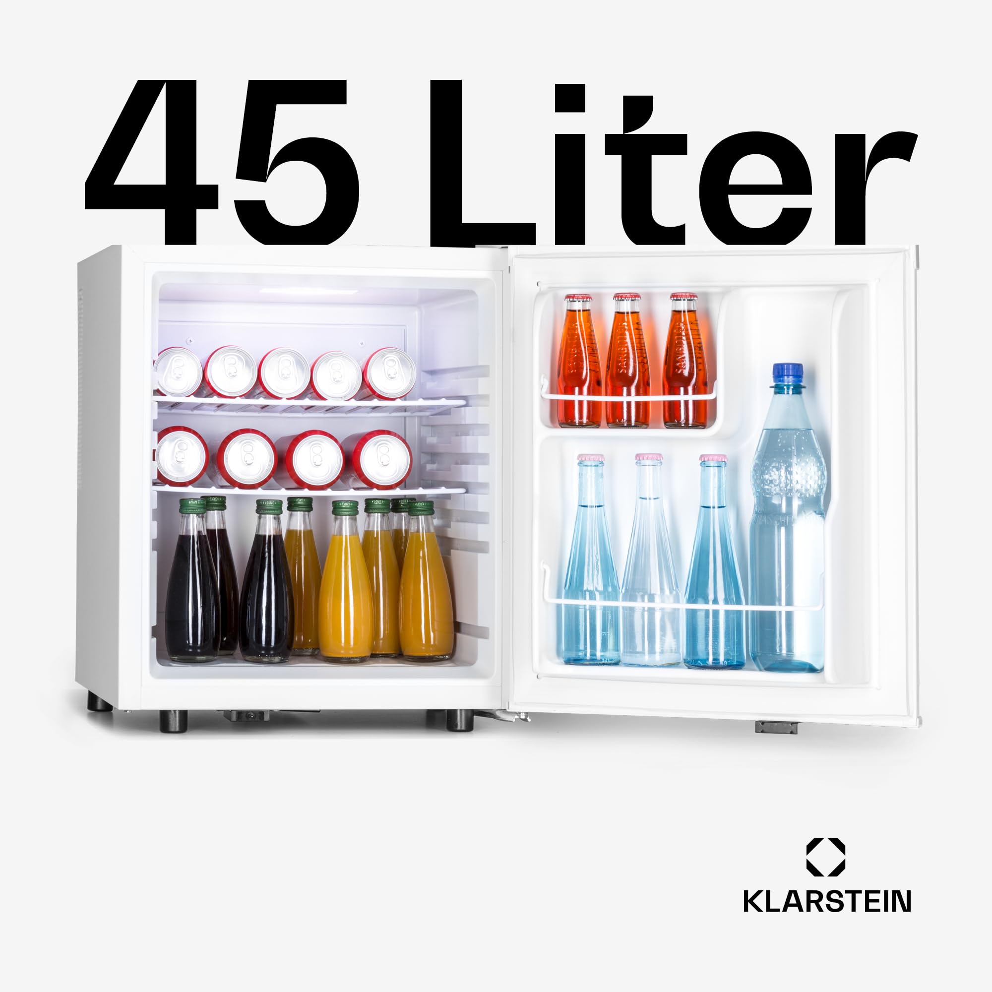 Klarstein Mini Kühlschrank für Zimmer, Mini-Kühlschrank für Getränke, Snacks & Kosmetik, Kleine Minibar, Kühlschrank Klein & Leise, Verstellbare Ablagen, Kleiner Skincar Kühlschrank 6-18°C, 45L