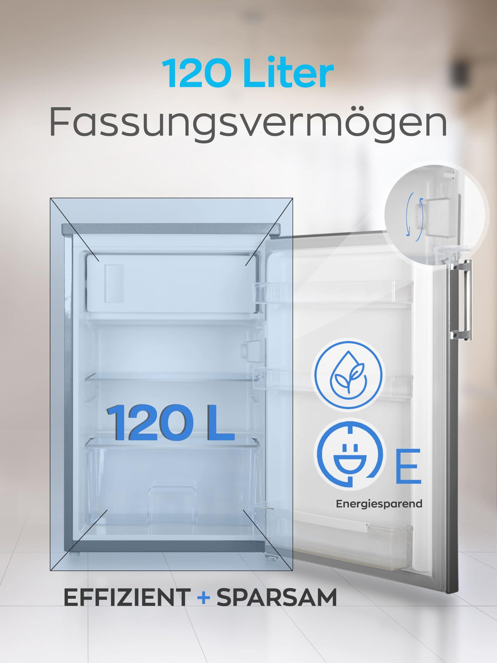 HEINRICHS Getränkekühlschrank 120L klein kompakt leise: 40db mit Gefrierfach( 13L) Mini-Bar; Tisch-Kühlschrank; Mini Kühlschrank mit Gefrierfach; perfekt geeignet für Büro Camping Garten Outdoor,inox