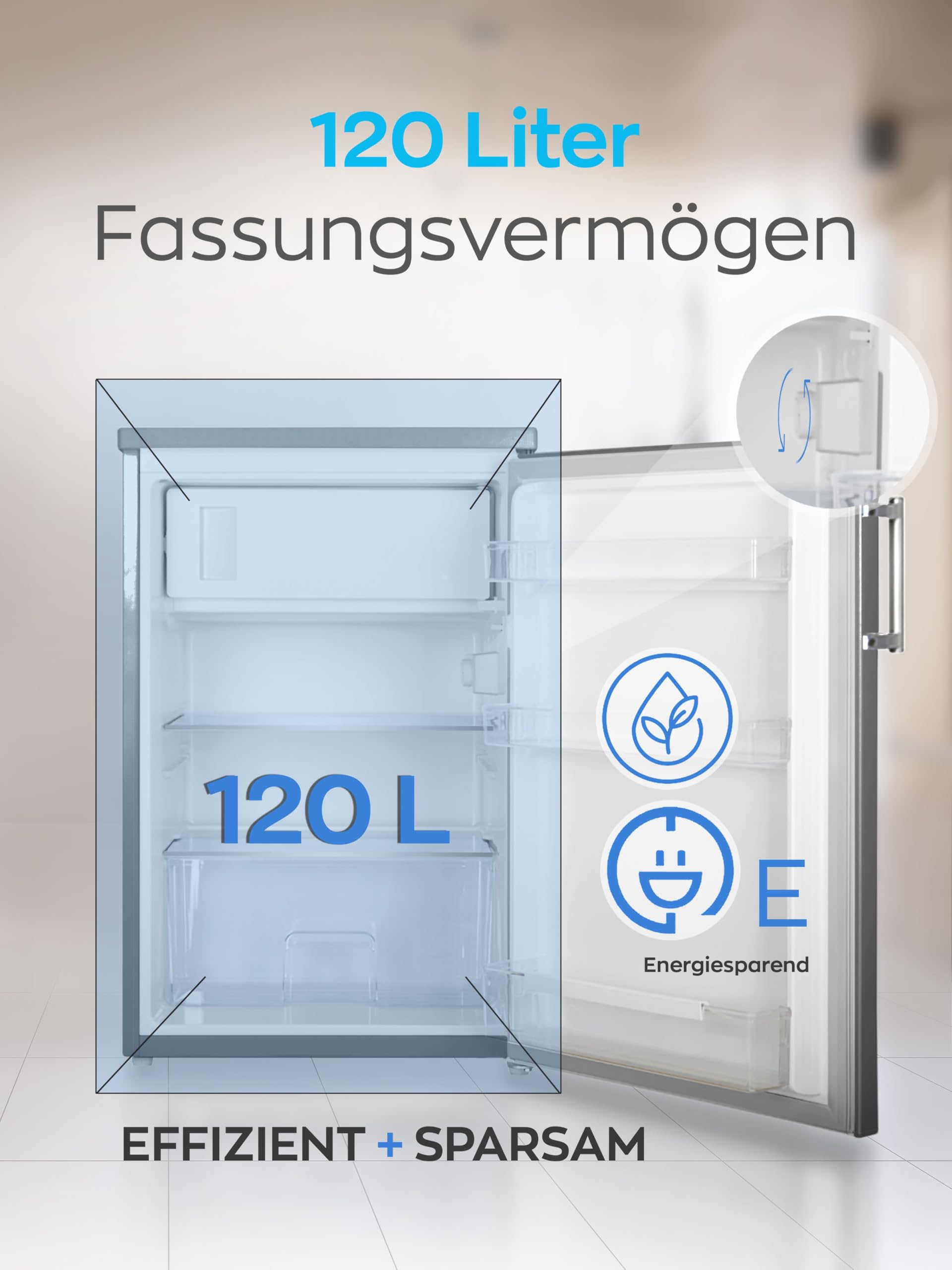 HEINRICHS Getränkekühlschrank 120L klein kompakt leise: 40db mit Gefrierfach( 13L) Mini-Bar; Tisch-Kühlschrank; Mini Kühlschrank mit Gefrierfach; perfekt geeignet für Büro Camping Garten Outdoor,inox