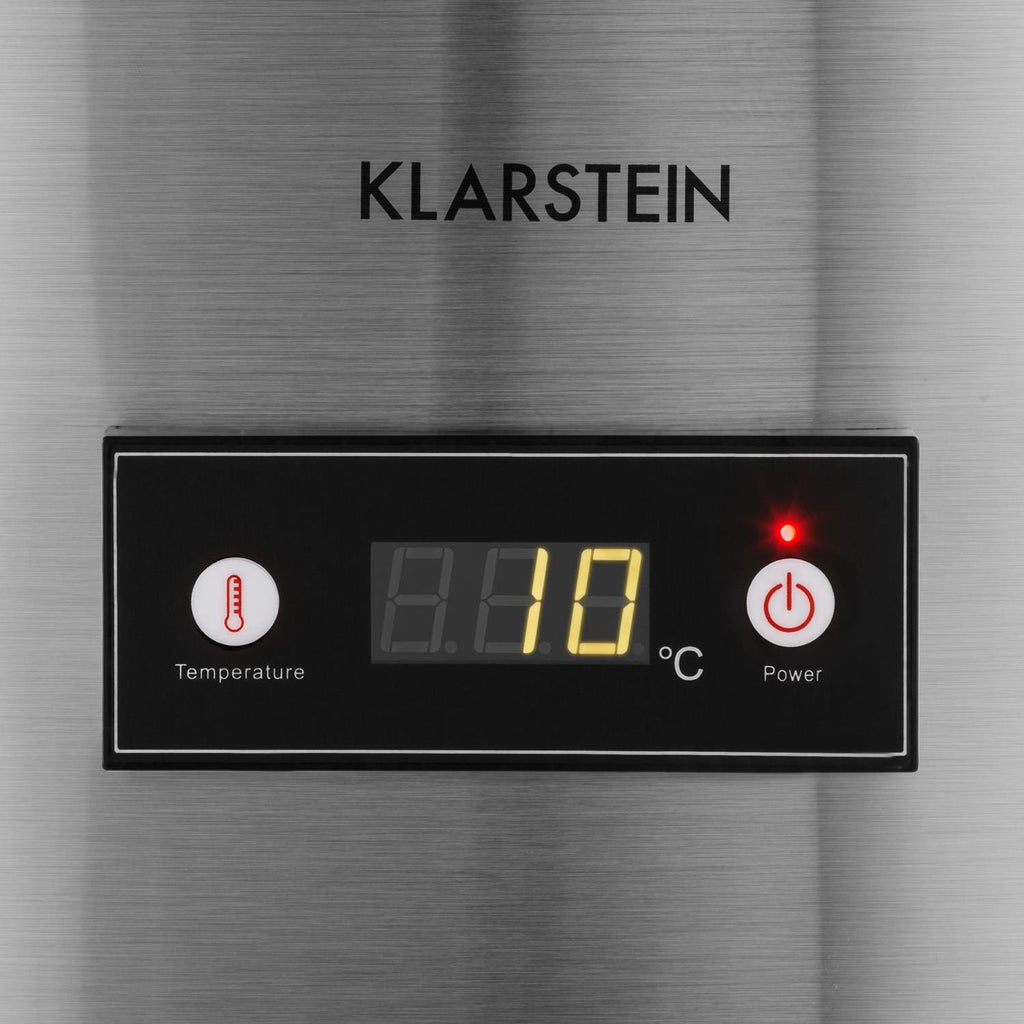 Klarstein - Mr. Barbot, Minibar, Mini-Kühlschrank, Getränkekühlschrank, Getränkefass, F, 50 L, Durchmesser: ca. 50,8cm, ca. 24kg, genaue Temperaturkontrolle über LCD-Display möglich