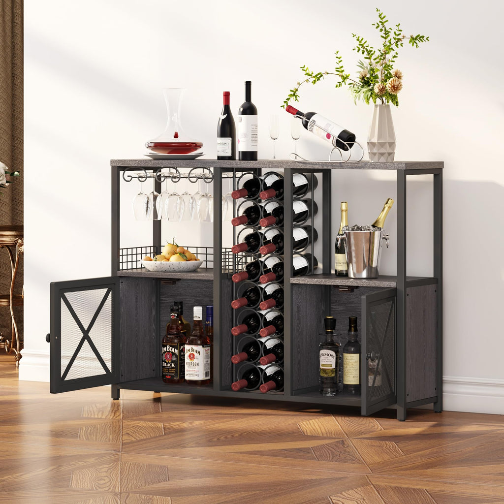 Homeiju Mini-Bars für Zuhause, Kaffee-Barschrank, moderner Likörschrank für Likör und Gläser, Bauernhaus-Buffet-Weinbarschrank mit Stauraum, Sideboard für Zuhause, Küche, Esszimmer (Dunkelgrau)