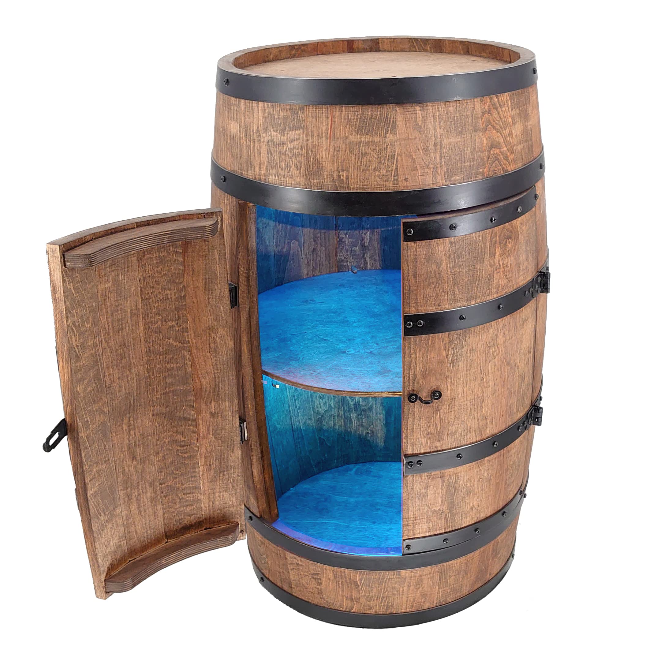 CREATIVE COOPER Weinregal Holz mit Tür mit LED RGB - Alkoholschrank Flaschenregal Holz - Holzfass - Fassmöbel - Weinständer - Weinfass - Weinbar - Fass bar mit Tür - minibar 80 cm High (wenge)