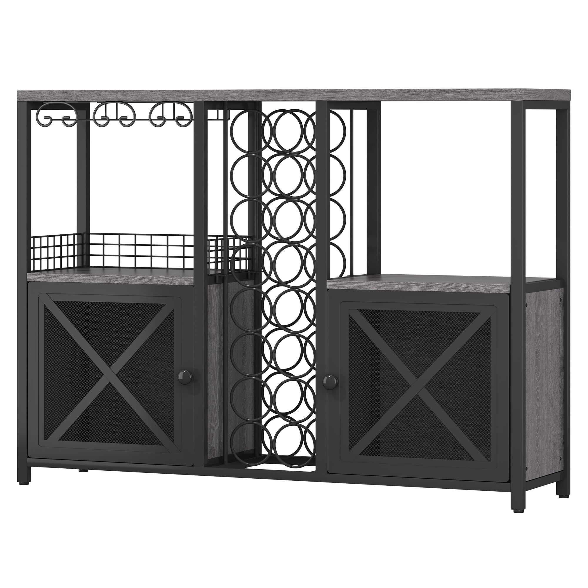 Homeiju Mini-Bars für Zuhause, Kaffee-Barschrank, moderner Likörschrank für Likör und Gläser, Bauernhaus-Buffet-Weinbarschrank mit Stauraum, Sideboard für Zuhause, Küche, Esszimmer (Dunkelgrau)