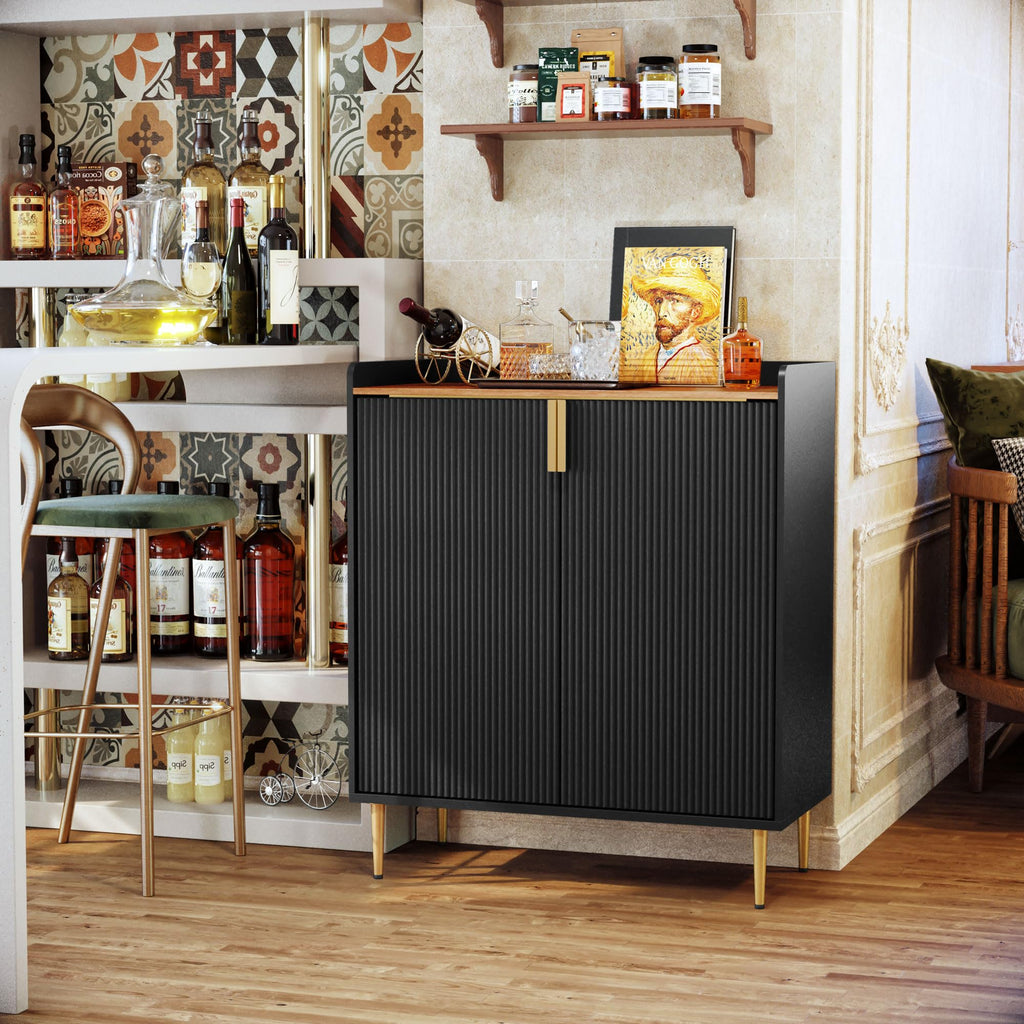 HOLTICO Weinschrank mit Weinregalen für 9 Flaschen, Barschrank Moderne Kaffeetresen-Schrank, Alkoholschrank Flaschenregal Holz, Sideboard-Buffetschrank für Küche, Esszimmer, Wohnzimmer